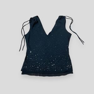 Y2K Express Black Mesh Beaded & Sequined Crop Top Size XS